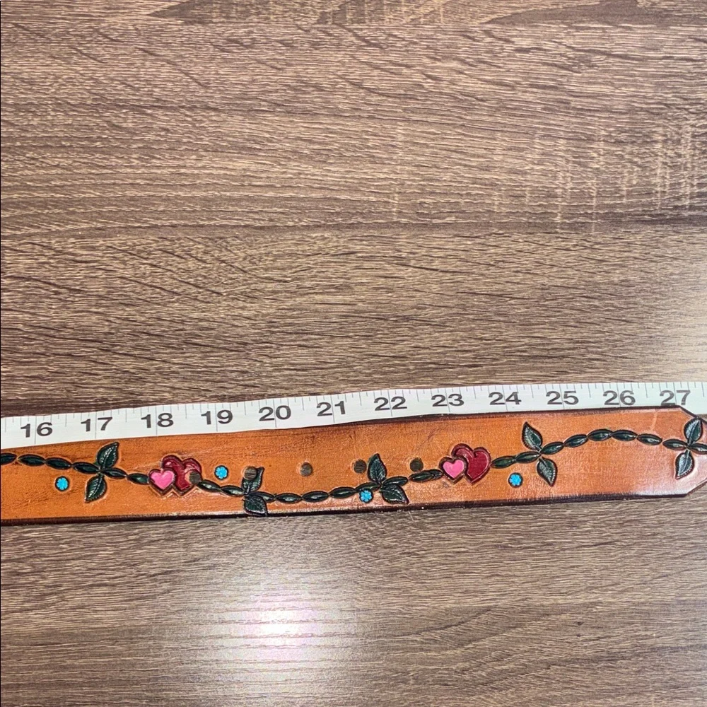 Vintage Unbranded Little Girls Tiffany Brown Leather Belt with Heart & Floral